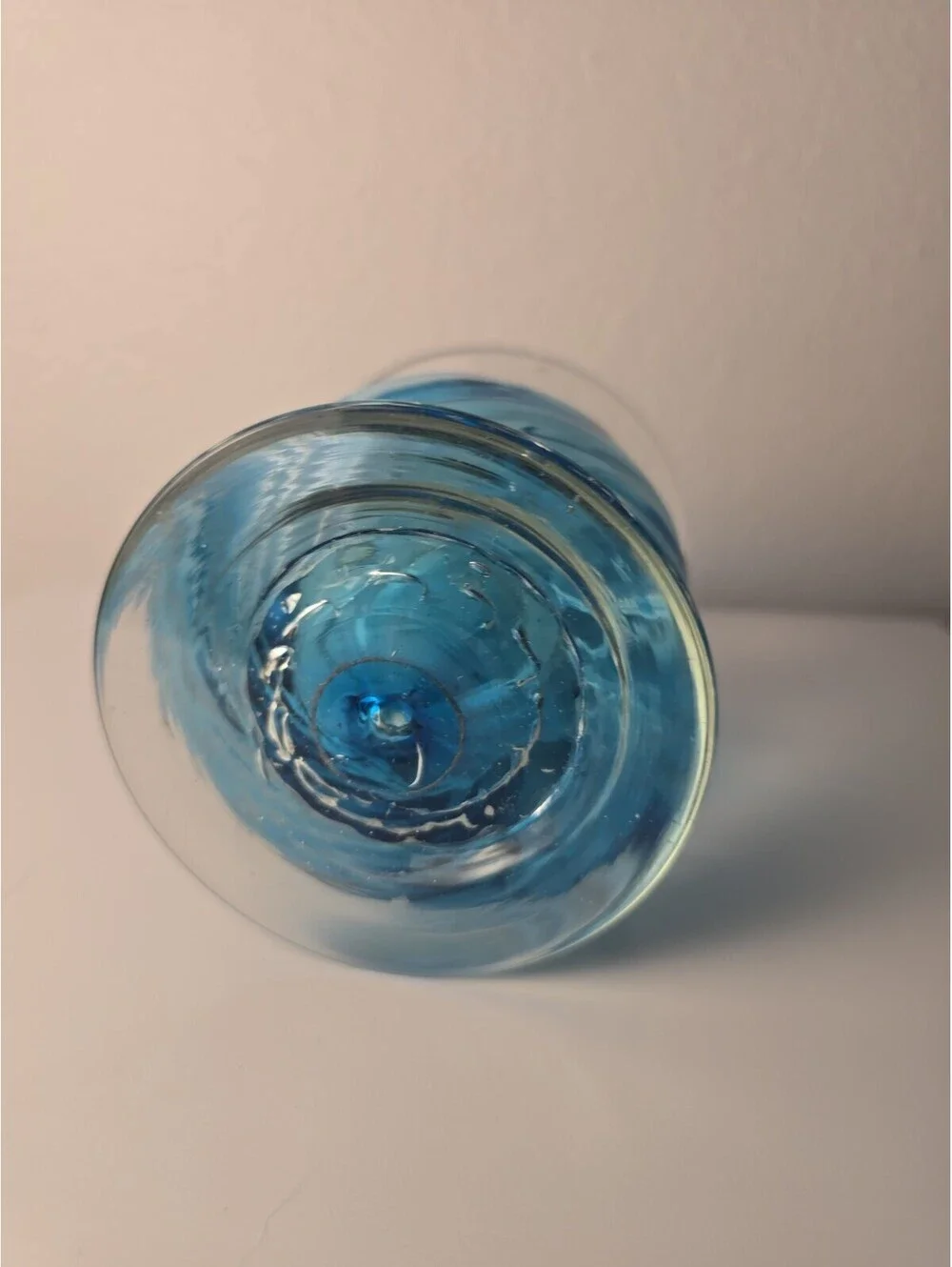 Vintage Studio Art Blown Glass Squat Vase Blue